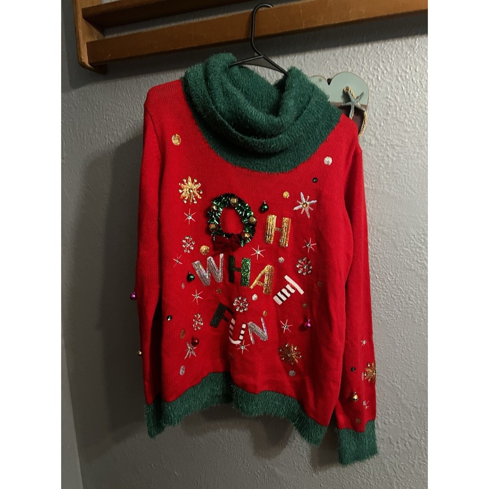 Holiday Time Christmas Party Sweater Rhinestone Cowl Neck Women Size XXL